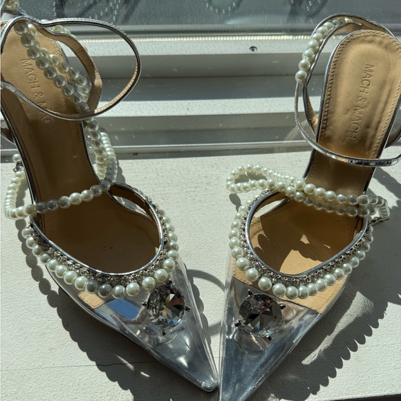 Pearl and rhinestone PVC embellished Mach & Mach stilettos - Picture 3 of 3